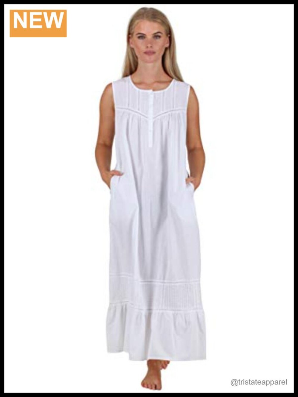 100% Cotton Sleeveless Nightgown Victorian Tunic Sleepwear